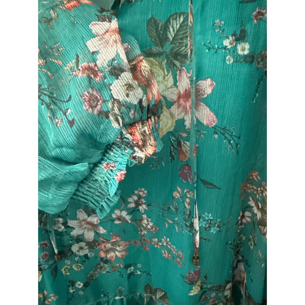 Anthropologie Maeve Emmy Floral Tunic Long Sleeve Sheer Dress Teal Size Small - Picture 10 of 12